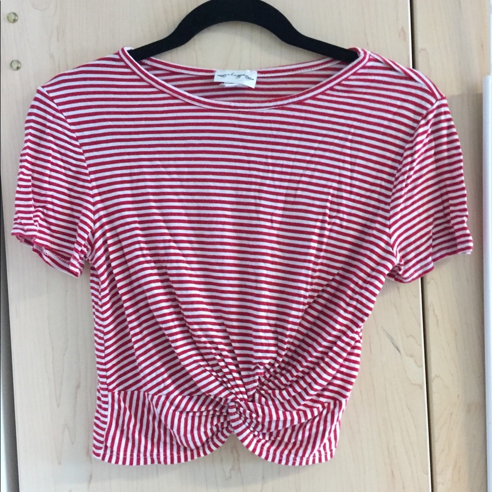 Super Cute Cropped and Striped T-Shirt with Knot